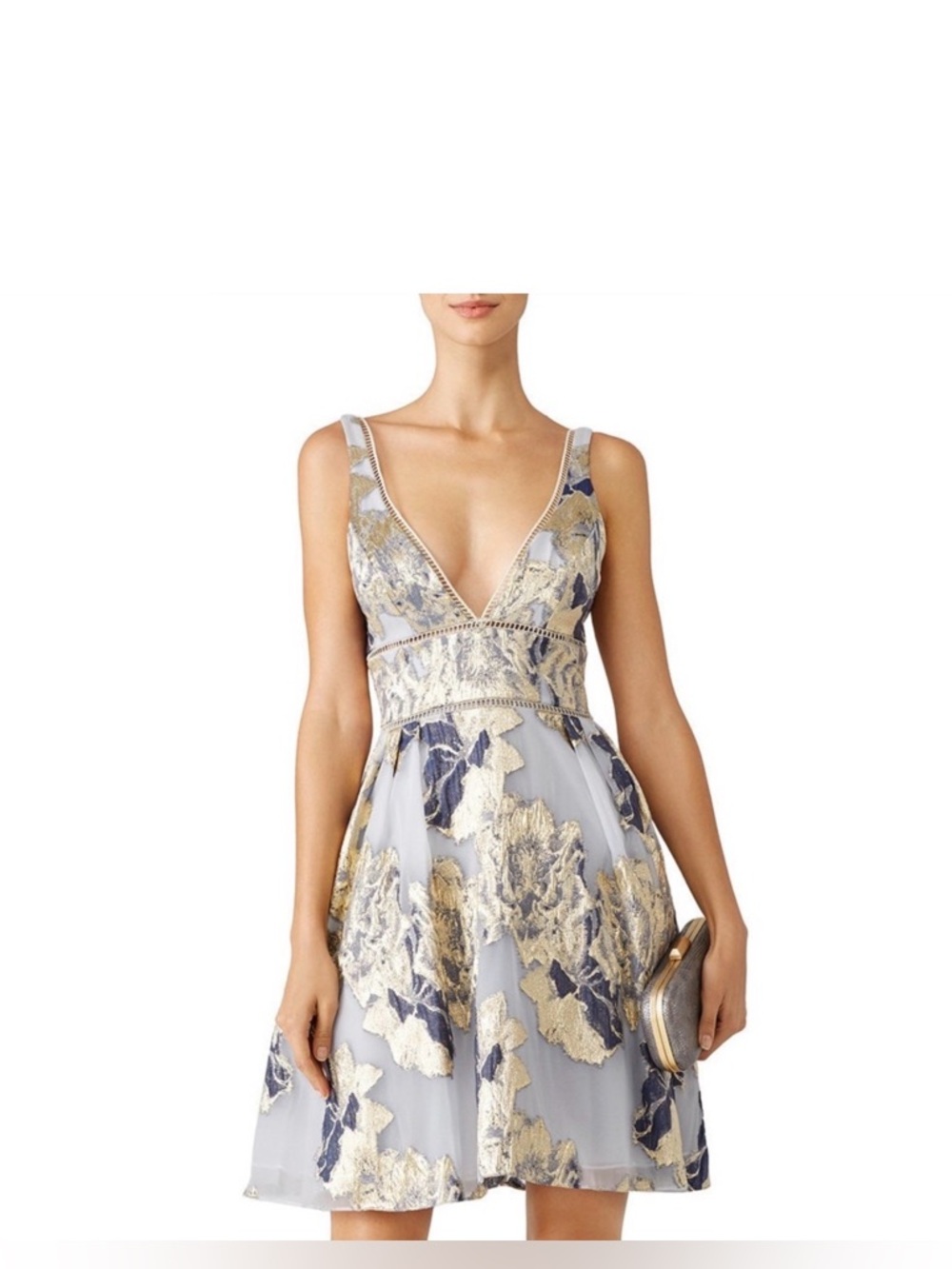 Marchesa Notte Metallic Floral Cocktail Dress Size 4